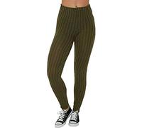 Fashion Mark Womens Chunky Cable Knitted Ribbed Leggings Ladies Stretchy Winter Wear Full Length Thick Warm Pants Size UK 8-22 Khaki