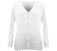 Fashion Mark Womens Long Sleeve Crochet Knitted Button Cardigan Ladies V Neck Plus Size Crochet Knit Blouse Winter Wear Top Size UK 14-24 White