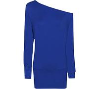 Fashion Mark Womens One Off Shoulder Long Sleeve Baggy Batwing Top Ladies Plain Soft Touch Casual Wear Shirt Jumper Dress Size UK 8-26 Royal Blue