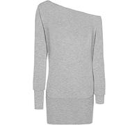 Fashion Mark Womens One Off Shoulder Long Sleeve Baggy Batwing Top Ladies Plain Soft Touch Casual Wear Shirt Jumper Dress Size UK 8-26 Grey
