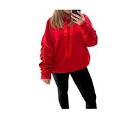 Fashion Mark Womens Oversized Ribbon Silk Pocket Hoodie Ladies Ruched Sleeve Hooded Sweatshirt Jumper Top Red