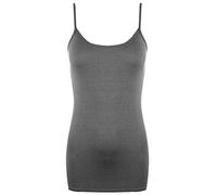 Fashion Mark Womens Plain Sleeveless Scoop Neck Cami Tank Top Ladies Stretch Long Strappy T Shirt Camisole Vest Size UK 8-26 Charcoal