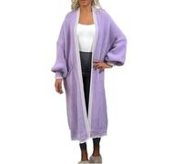 Fashion Mark Womens Stripe Stitch Open Front Knitted Cardigan Womens Balloon Sleeve Front Pockets Ribbed Hem & Front Cardigan Size UK 8-22 Lilac