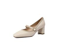Fashion Mary Jane Shoes Women Square Head High Heels Shallow Mouth Thick Heeled Single Shoes Temperament Work Shoes Pretty Wedding Shoes Grey