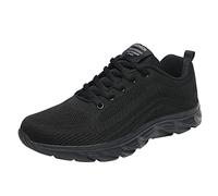 Fashion Men Mesh Mountaineering Casual Sport Shoes Lace Up Solid Color Running Breathable Soft Bottom Sneaker for Men Basketball (Black, 8)