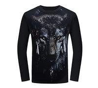 Fashion Men T-Shirt Long Sleeve 3D Wolf Printed Funny T Shirt Casual Top Plus Size