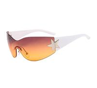 Fashion Men Women Star Wrap Around Sunglasses Cycling Rimless Futuristic Sunglasses Tf289 (Orange, One Size)