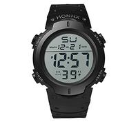 Fashion Men's Boy LCD Digital Stopwatch Date Rubber Sport Wrist Watch Classic Men's Rectangular Watches (Black, One Size)