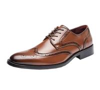 Fashion Men's Dress Oxford Shoes Spanish Leather Lace-up Wingtip Heel Non Slip Anti-Slip Low Top Rubber Sole Shoe for Casual Wedding Party Prom(Marrone,9 UK)