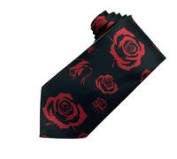 Fashion Men's Ties Roses and Bear Pattern Polyester Silk Long Tie for Valentine's Day Gift Romantic Gift Tie, Black roses, One Size