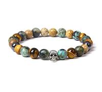 Fashion Men's Tiger Eye Stone Beads Women Natural Lava Volcanic Stone Punk Skeleton Skull Jewelry