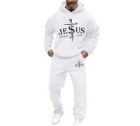 Fashion Men's Tracksuits Contrast String Fleece Tracksuit Hoodie Top Bottoms Joggers Gym Set Draw Code Tracksuit Sweat Suit Solid Patchwork Warm Sports Suit Christmas (White, M)