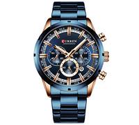 CURREN Fashion Mens Watches Chronograph with Stainless Steel Sports Quartz Watch Men Relogio Masculino (Rose Gold Blue)