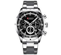 CURREN Fashion Mens Watches Chronograph with Stainless Steel Sports Quartz Watch Men Relogio Masculino (Silver Black)