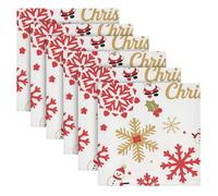 Fashion Merry Christmas Gold and Red Snowflake dinner napkins cloth print striped bobo clothes set of 6 servilletas de tela para mesa navidad