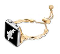 Fashion Metal Drawstring Push Button Twist iWatch Band for Women, Adjustable Strap Compatible with iwatch 38mm, 40mm, 41mm, 42mm Apple Watch Bands for iWatch Series 10 9 8 7 6 5 4 3 2 1 SE (GOLD)