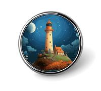 Fashion Metal Round Badge Cat Sleeping Printed Pin for Women Backpack Lapel Decor Gift for Birthday Valentine's Day, Catoon Whale Lighthouse, Circular