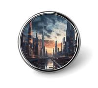 Fashion Metal Round Badge Christmas Tree on The Beach Printed Pin for Women Backpack Lapel Decor Gift for Birthday Valentine's Day, Circular, Aluminum, aluminum alloy