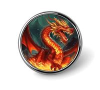 Fashion Metal Round Badge Dragon Cute Printed Pin for Women Backpack Lapel Decor Gift for Birthday Valentine's Day, Dragon King in Fire, Circular