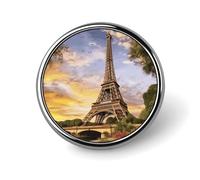 Fashion Metal Round Badge Earth And Moon Printed Pin for Women Backpack Lapel Decor Gift for Birthday Valentine's Day, Eiffel Tower Paris, Circular