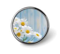 Fashion Metal Round Badge Elegant Spring Daisy Flowers Printed Pin for Women Backpack Lapel Decor Gift for Birthday Valentine's Day