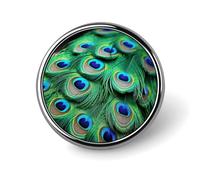 Fashion Metal Round Badge Green Peacock Feather Printed Pin for Women Backpack Lapel Decor Gift for Birthday Valentine's Day, Green Peacock Feather, Circular