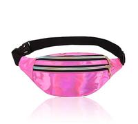 Fashion Metallic Bum Bag with Adjustable Strap Smooth Zip Three Compartments, Waterproof Waist Bag Stylish Fanny Pack for Party Festival Sports Outdoor Travel Unisex