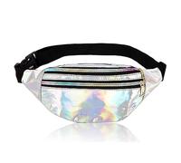Fashion Metallic Bum Bag with Adjustable Strap Smooth Zip Three Compartments, Waterproof Waist Bag Stylish Fanny Pack for Party Festival Sports Outdoor Travel Unisex