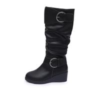 Fashion Mid Calf Boots Slip On Chunky Heel Winter Boots Comfortable Warm Casual Outdoor