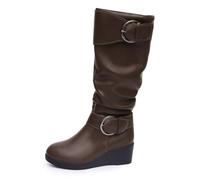 Fashion Mid Calf Boots Slip On Chunky Heel Winter Boots Comfortable Warm Casual Outdoor