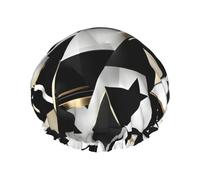 Fashion Modern Black White Gold Triangle Print Shower Cap, Shower Cap for Women Reusable, Waterproof Bath Cap,Quick Drying Bath Hair Cap