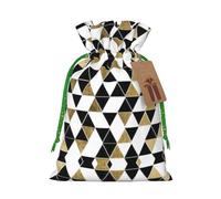 Fashion Modern Black White Gold Triangles Christmas Bags Gift Snacks Hamper Happy Halloween Drawstring Wedding Party Bags Presents