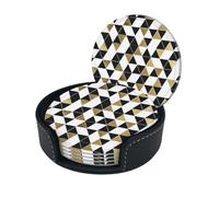 Fashion Modern Black White Gold Triangles Coasters Set Of 6 For Drinks With Holder, Classy And Simple Coasters For Coffee Table, Great Housewarming Gifts