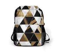 Fashion Modern Black White Gold Triangles Drawstring Backpack，Deluxe Stylish Large-Capacity Gym Bag,Lightweight Waterproof Travel Sackpack,for Women&Men