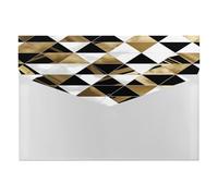 Fashion Modern Black White Gold Triangles File Folder with Snap&6 Pockets Reusable File Organizer Portable Document Paper Bill Receipt Organizer Plastic Envelopes for Office College Letter Size