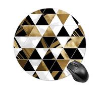 Fashion Modern Black White Gold Triangles Mouse Pad with Non-Slip Rubber Base,Small Round Mousepad 7.8" Diameter,Mouse Mat for Computers, Laptop, Gaming, Office & Home