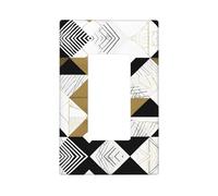 Fashion Modern Black White Gold Triangles Print 1 Gang Single Rocker Wall Panel Light Switch Plate Covers Wall Decor Home Decor For Kitchen Bathroom Bedroom 2.8x4.5 In