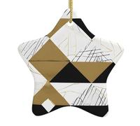 Fashion Modern Black White Gold Triangles Print Christmas Tree Ceramic Hanging Star Shaped Christmas Tree Pendants Family Gatherings Holiday Party Decor.