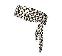 Fashion Modern Black White Gold Triangles Print Head Tie Headbands, Ninja Karate Tie, Athletic Sweatbands,Sweat Wicking Workout Head Band