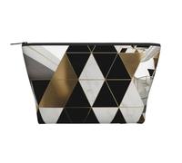 Fashion Modern Black White Gold Triangles Print Makeup Bag Trapezoid Travel Cosmetic Organiser Stylish Storage for Beauty & Gifts for Women Girls