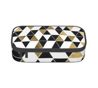 Fashion Modern Black White Gold Triangles Print Teen Large Storage Pencil Case Stationery Organizer School College Business Travel