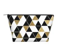 Fashion Modern Black White Gold Triangles Print Women's Makeup Bag Daily Commute Cosmetics Storage Pouch Beach Travel Fashion Toothbrush Bag