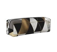 Fashion Modern Black White Gold Triangles Printed Leather Pencil Case Simple Pen Pencil Pouch Office Large Pencil Bag Stationery Box for Men Women Teens Students
