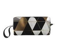 Fashion Modern Black White Gold Triangles Printed Travel Makeup Bag Portable Cosmetic Bag Makeup Case Toiletry Handbag Organiser for Women