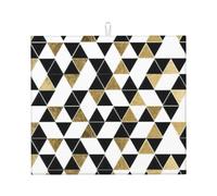 Fashion Modern Black White Gold Triangles Printing Absorbent Kitchen Counter Pad for Dishes Utensils Pots Pans 16''X18'' Drying Mat