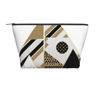 Fashion Modern Black White Gold Triangles Printing Trapezoid Makeup Bag for Women Girl Large Capacity Portable Travel Cosmetic Bag Makeup Pouch Organizer