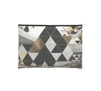 Fashion Modern Black White Gold Triangles Reusable Paper Cosmetic Bag Waterproof & Lightweight for Travel, School & Daily Use Full-Print Design Women, Students, Eco-Conscious