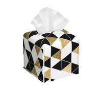 Fashion Modern Black White Gold Triangles Square Leather Tissue Box Cover - Waterproof And Durable Leather Tissue Holder For Home And Office