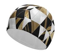 Fashion Modern Black White Gold Triangles Swim Caps for Short & Long Hair Fashion Durable High Elasticity Swimming Caps Comfortable Bathing Cap Non-Slip Breathable Swim Hats for Swimmers&Gifts