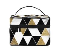 Fashion Modern Black White Gold Triangles Travel Makeup Bag - Elegant and Spacious Cosmetic Organizer for On-The-Go